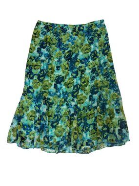 Notations Women's Large Petite Floral Midi Skirt Elastic Waist Side Zip